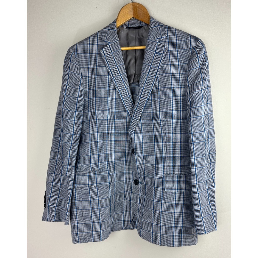 Brooks Brothers Linen Regent Fit Blue Brown Plaid Sport Coat Blazer Mens 40S 40 - Picture 14 of 14